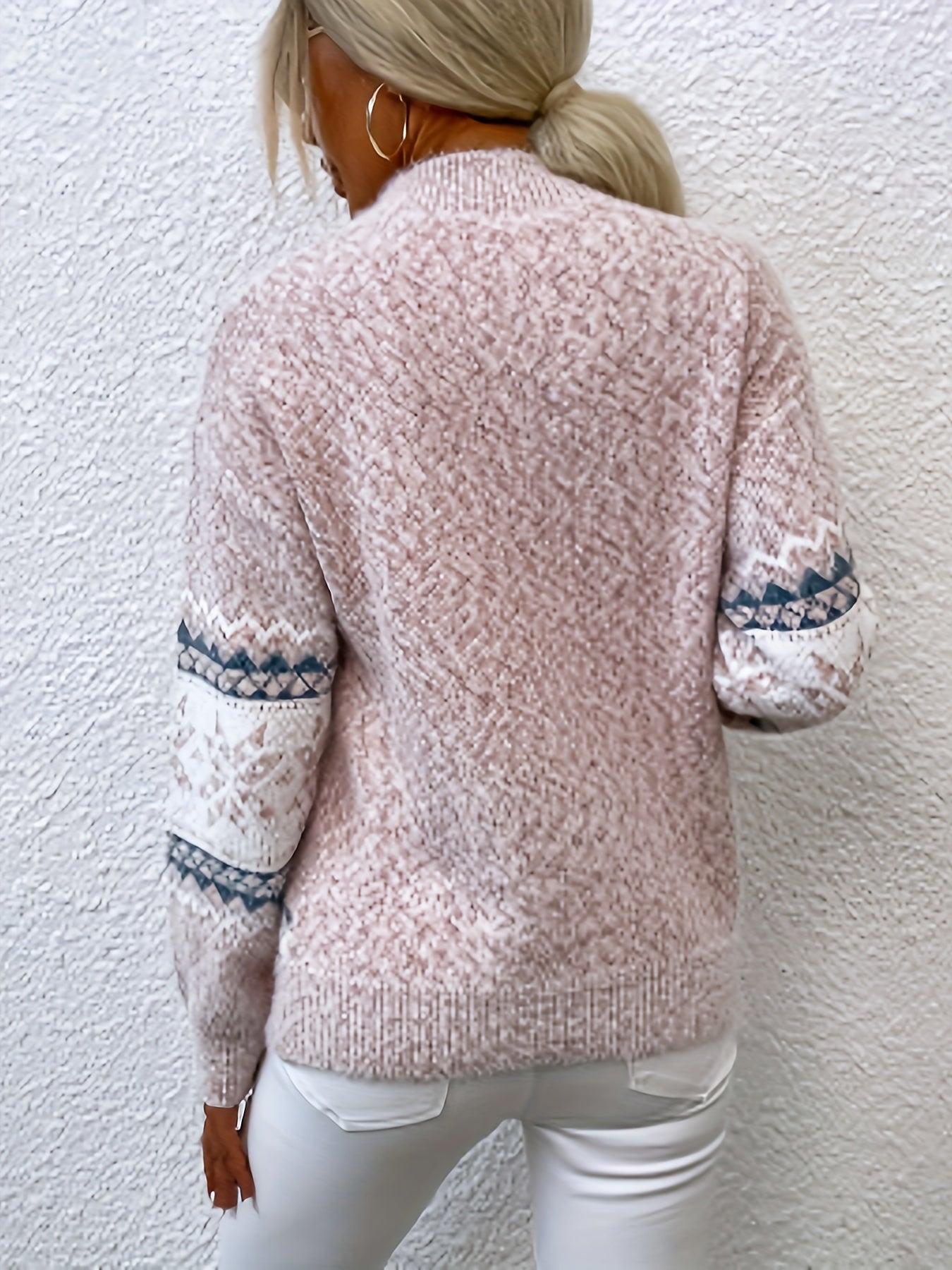 Gemütlicher Schneeflocken-Pullover Mit Stehkragen Für Frauen