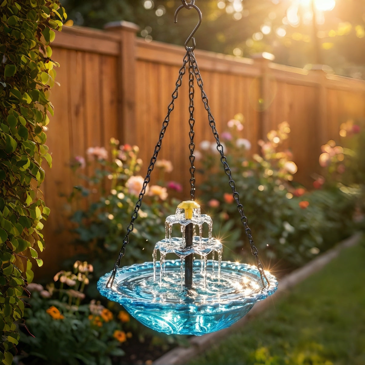 Hängender Solar-Springbrunnen mit Vogeltränke – Zweistufig, Ohne Kabel product image 10