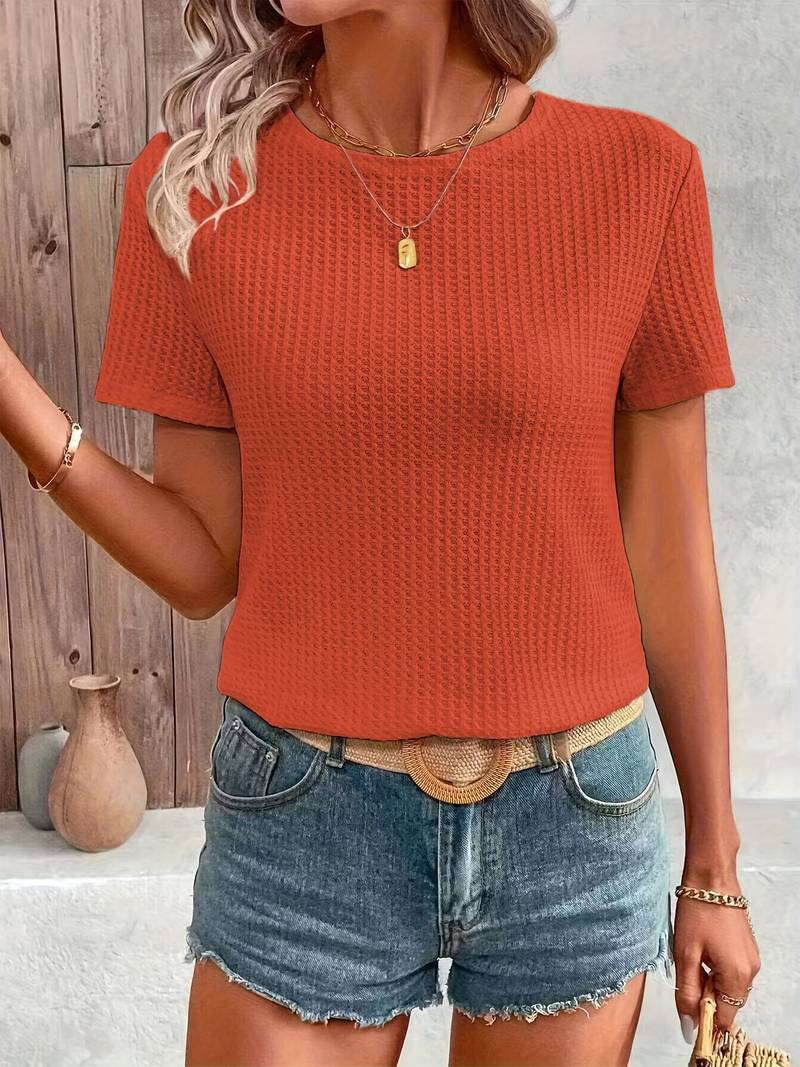 T Shirt aus kontrastierender Spitze mit Rundhalsausschnitt für Frauen