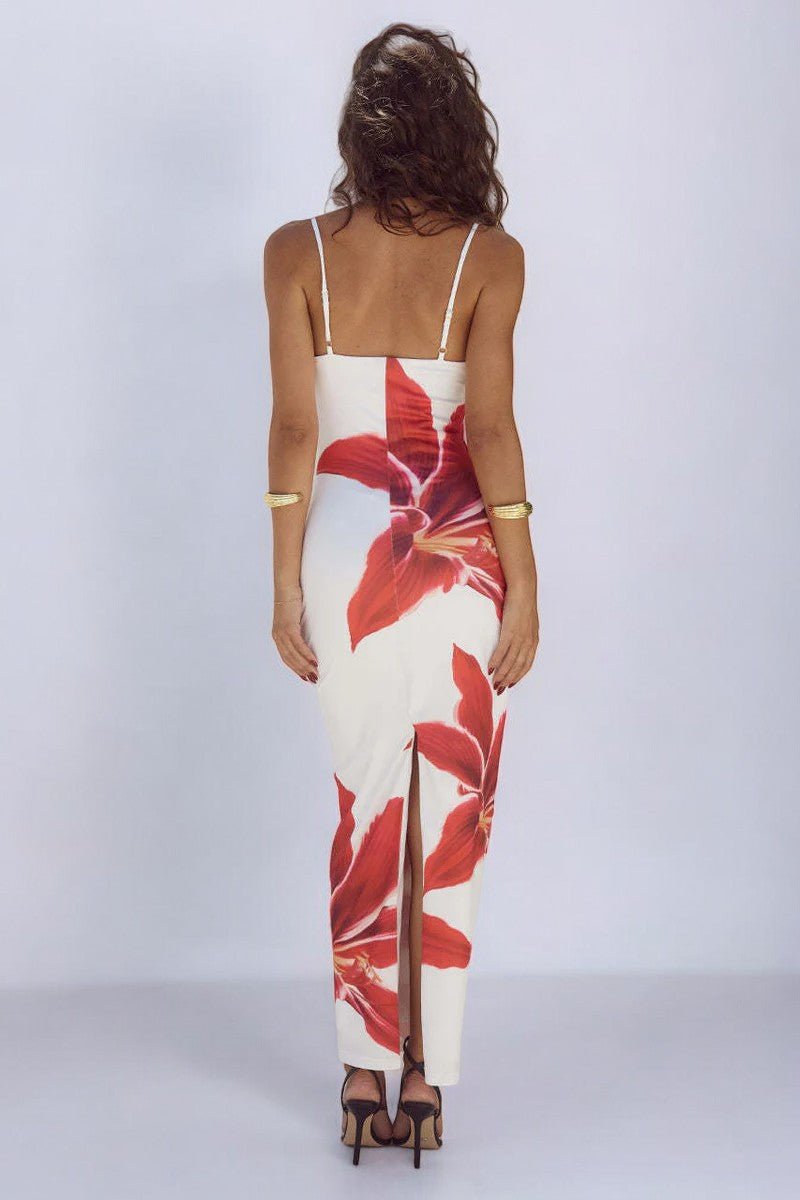 Blumiges ärmelloses Maxikleid mit graziösem Fall für Damen
