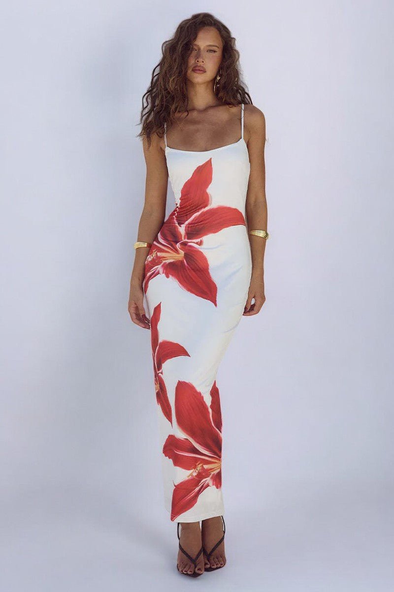Blumiges ärmelloses Maxikleid mit graziösem Fall für Damen