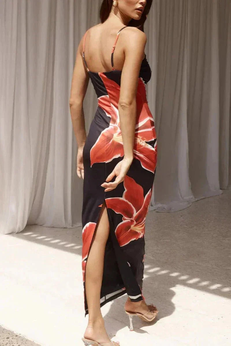 Blumiges ärmelloses Maxikleid mit graziösem Fall für Damen