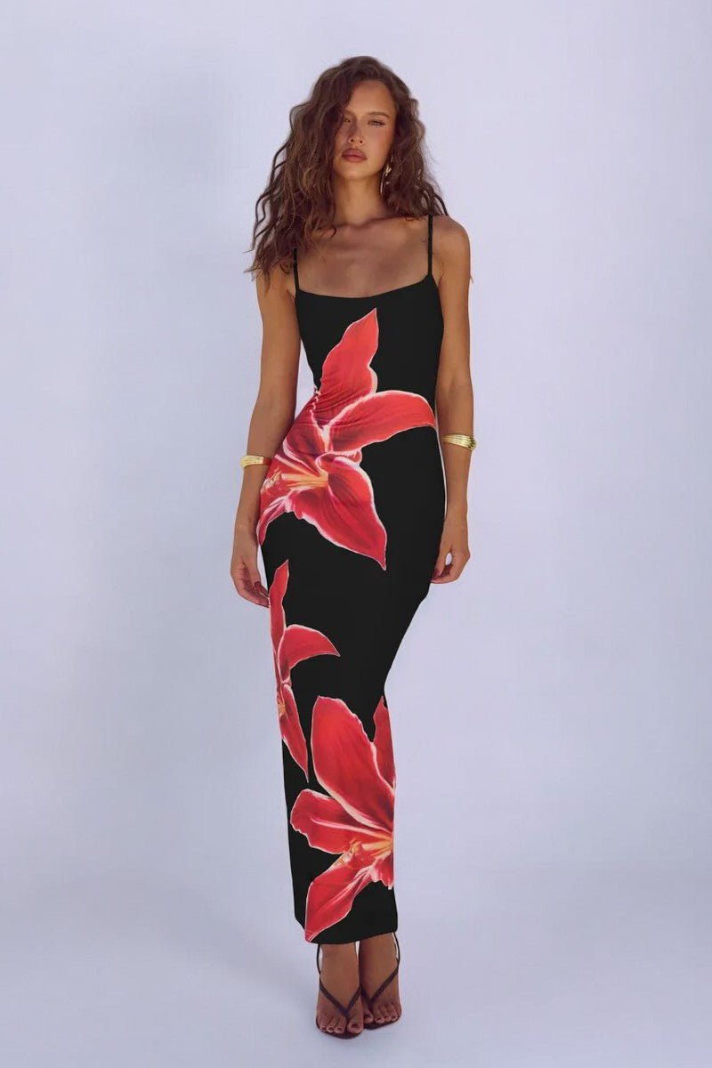 Blumiges ärmelloses Maxikleid mit graziösem Fall für Damen