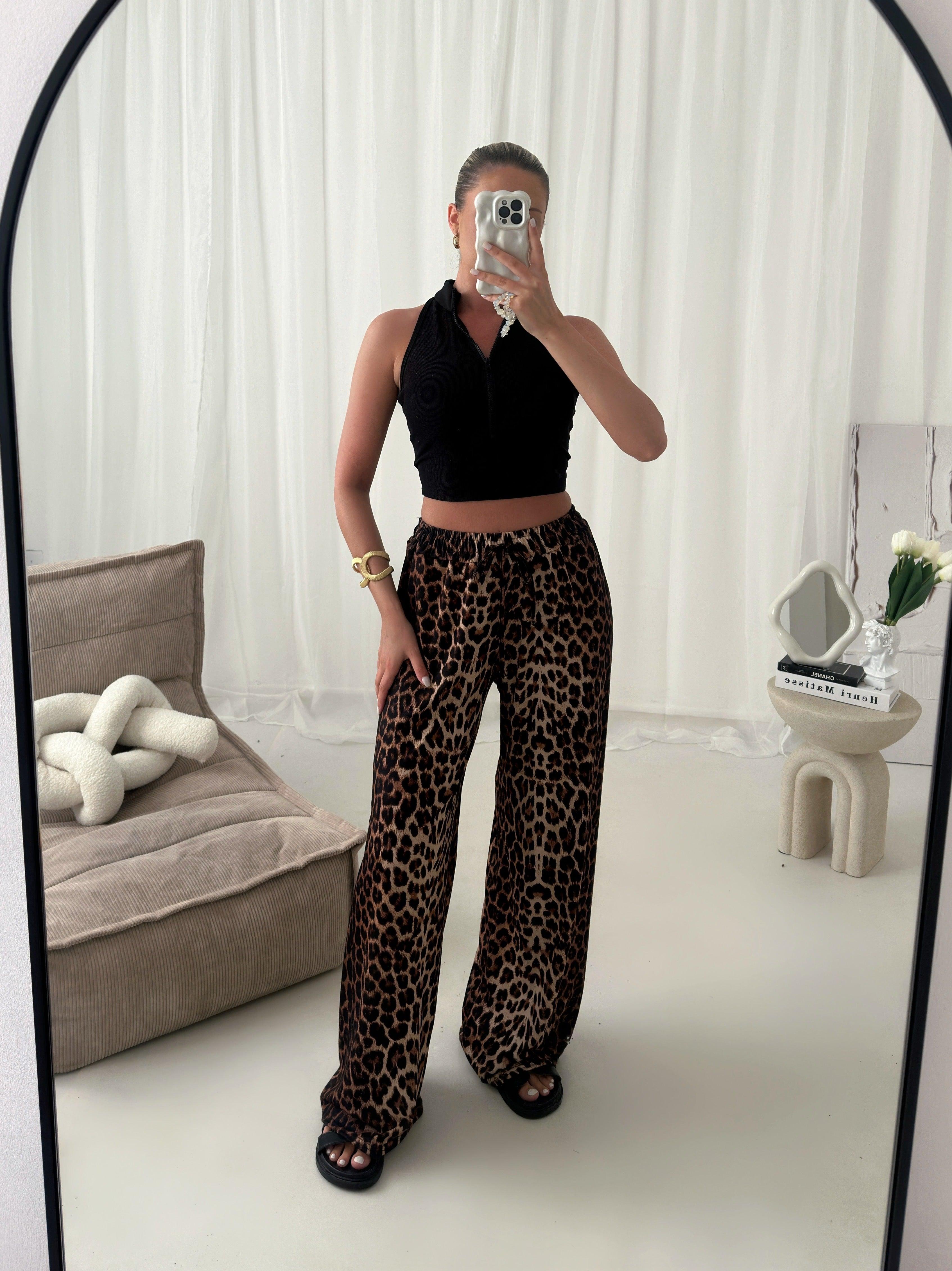 Leopardenmuster Hose mit verstellbarem Bund für Frauen