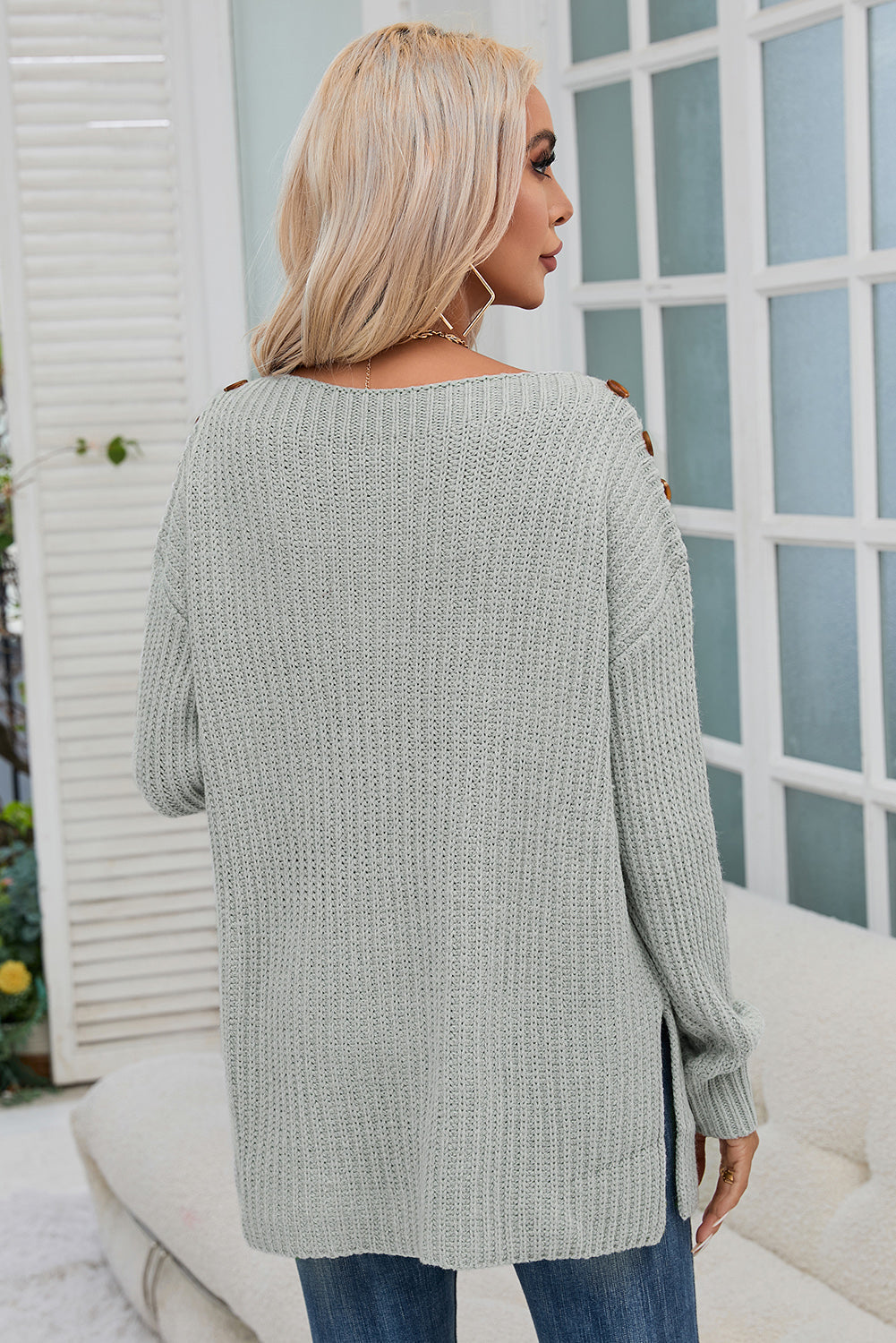 Grauer Oversize-Pullover Mit Überschnittenen Schultern Für Frauen