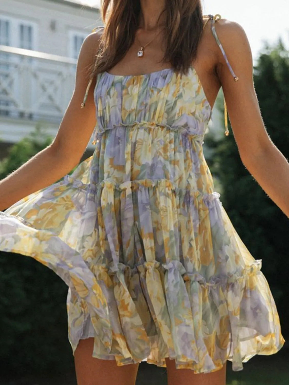 Faeryn | Minikleid mit Volants und Karree-Ausschnitt