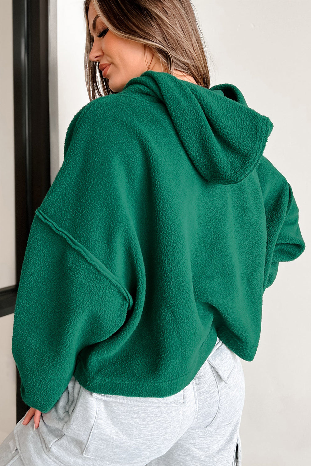 Fleece-Hoodie Mit Überschnittenen Schultern Für Frauen