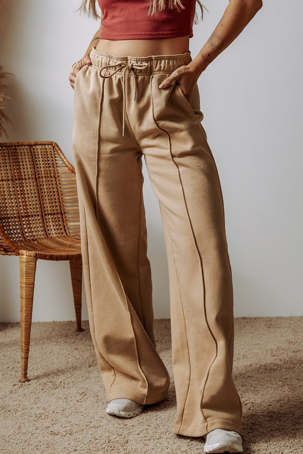 Rauchgraue Weite Hose mit sichtbaren Nähten Für Frauen