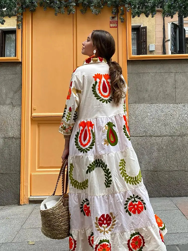 Besticktes Maxikleid im Boho Chic mit weicher Baumwollmischung für Frauen
