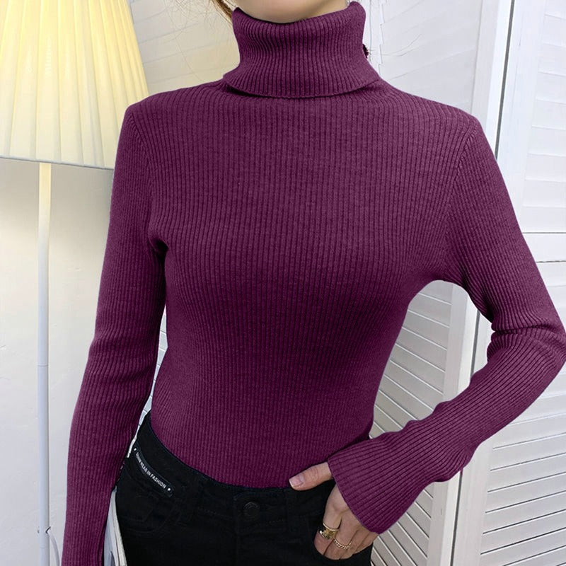Gerippter Rollkragenpullover Mit Schmaler Passform Für Frauen