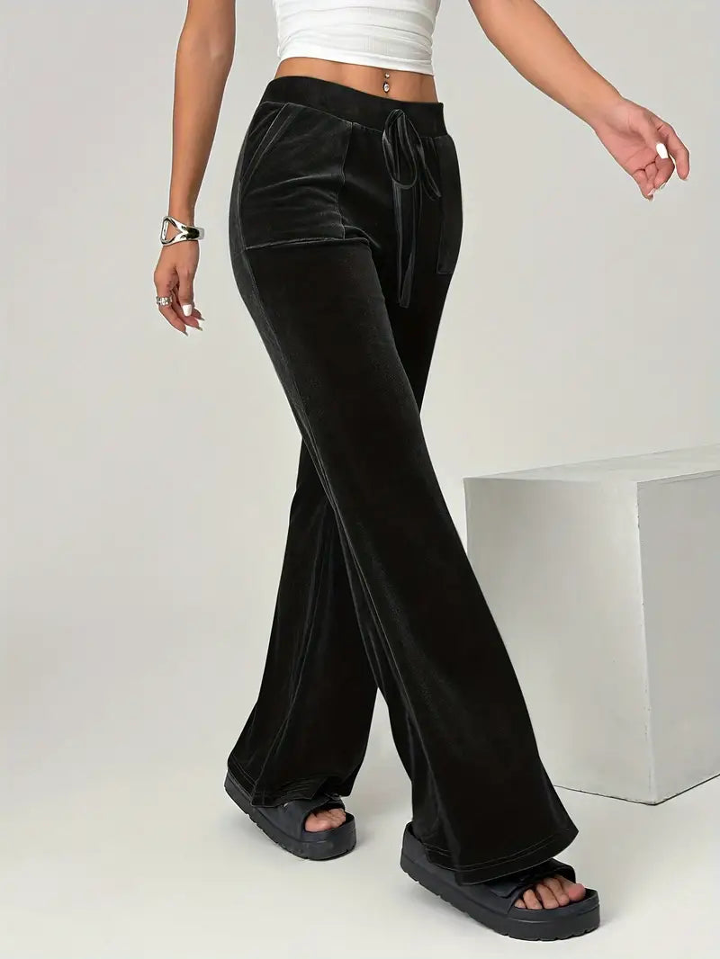Elegante Weite Samthose mit fließendem Schnitt für Frauen
