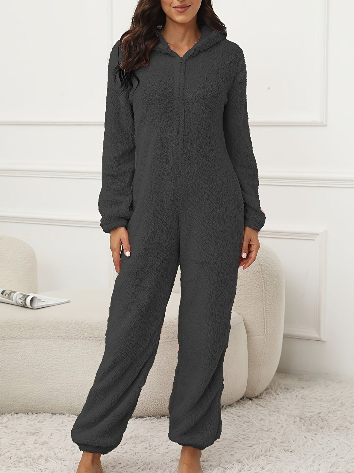 Gemütlicher Kapuzen-Lounge-Jumpsuit Für Stilvollen Winterkomfort Für Frauen