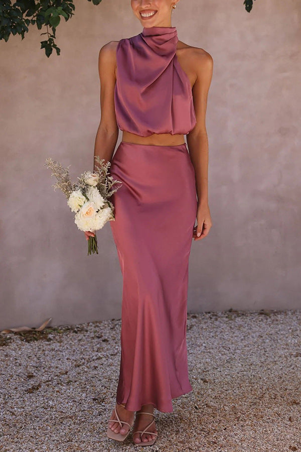 Claenya | Satin Set mit Top & Rock