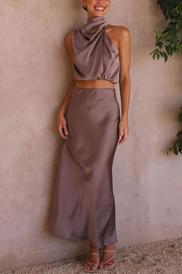 Claenya | Satin Set mit Top & Rock
