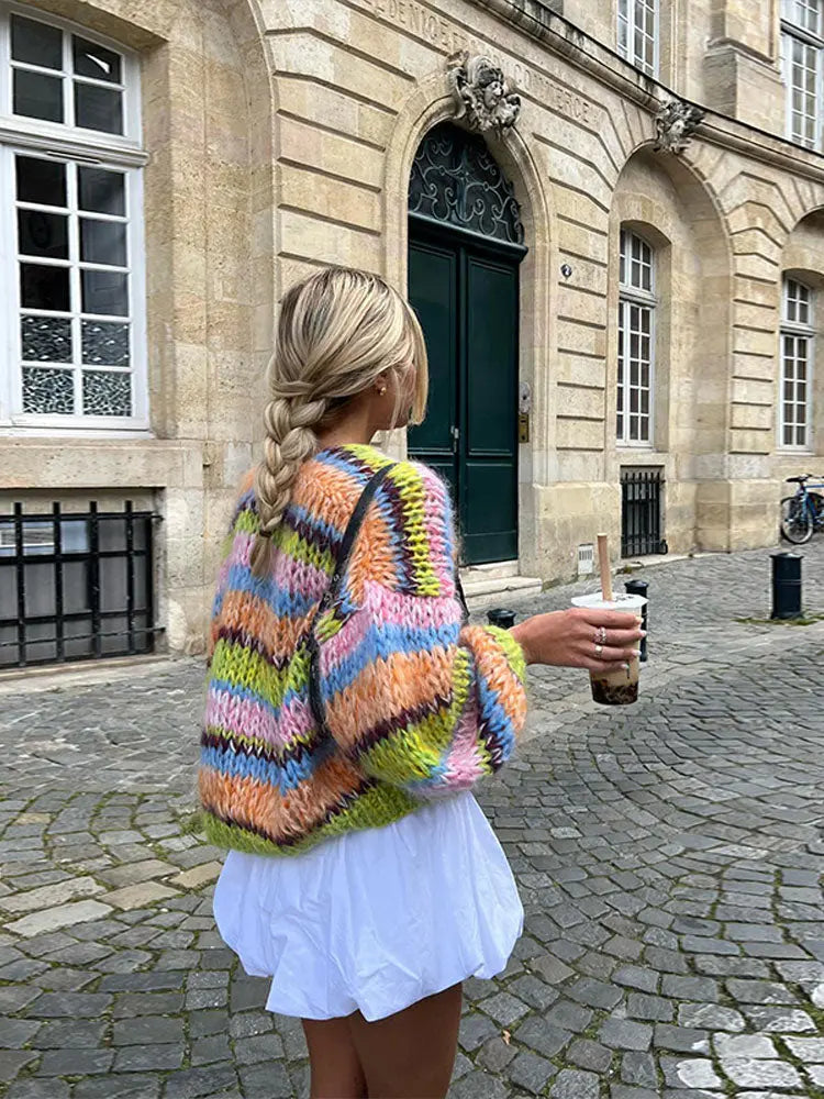 Gemütlicher Mehrfarbiger Cardigan Für Frauen