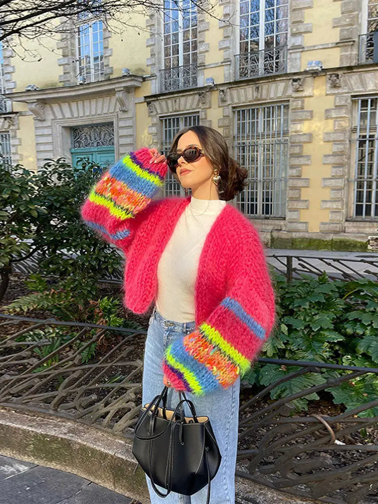 Gemütlicher Mehrfarbiger Cardigan Für Frauen