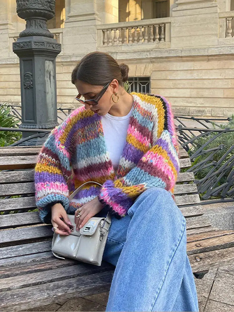 Gemütlicher Mehrfarbiger Cardigan Für Frauen