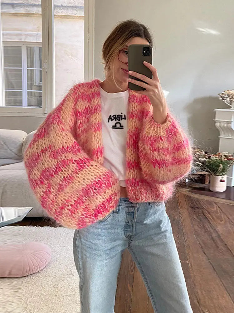 Gemütlicher Mehrfarbiger Cardigan Für Frauen
