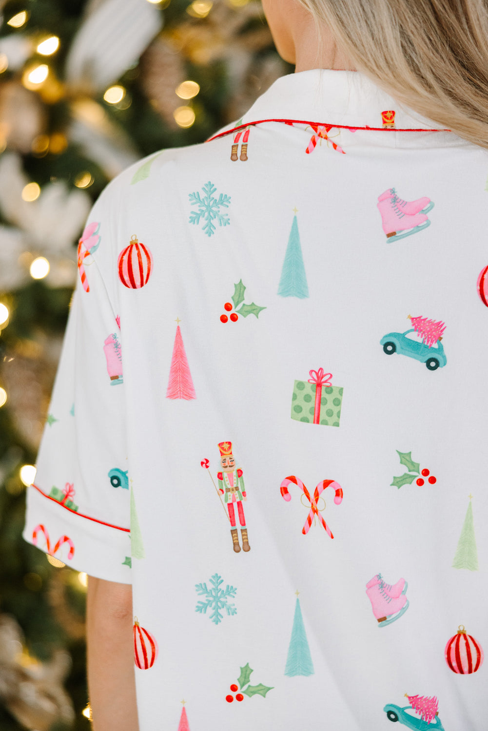 Weißes Pyjama-Set mit Weihnachtsmuster Für Frauen