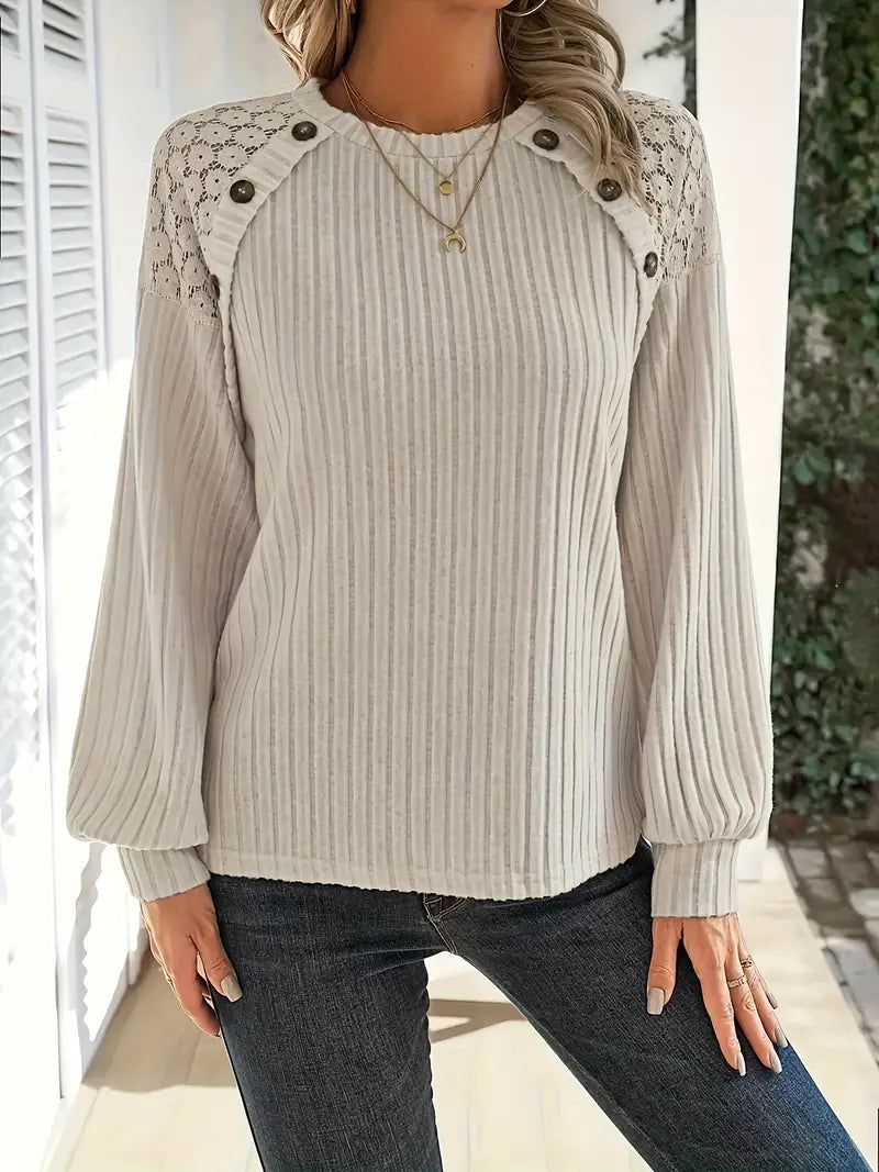 Modisches Strickspitzen-Top mit Eleganten Details für Damen