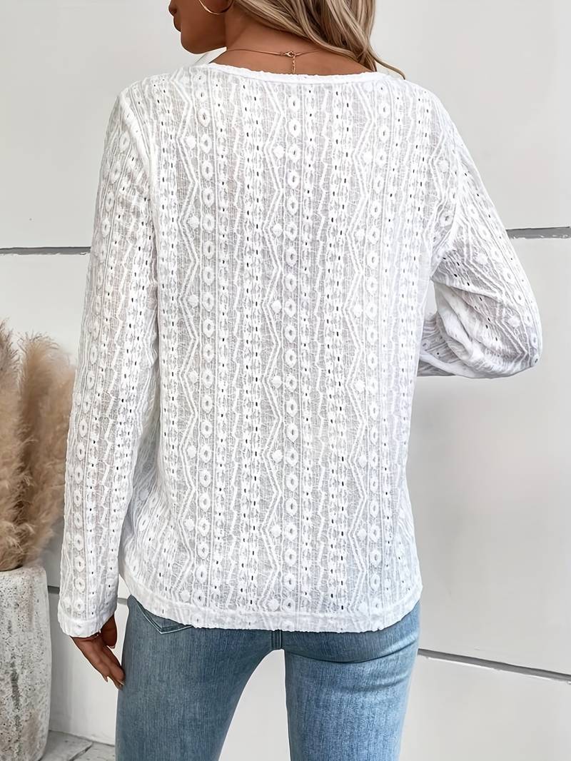 Langärmliges T Shirt mit halber Knopfleiste für Frauen