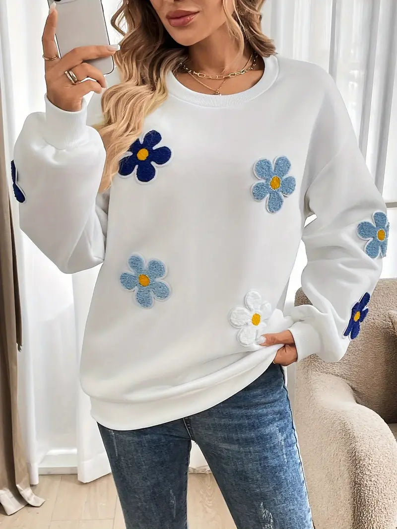 Weiches Baumwoll-Sweatshirt mit Floralem Muster für Damen