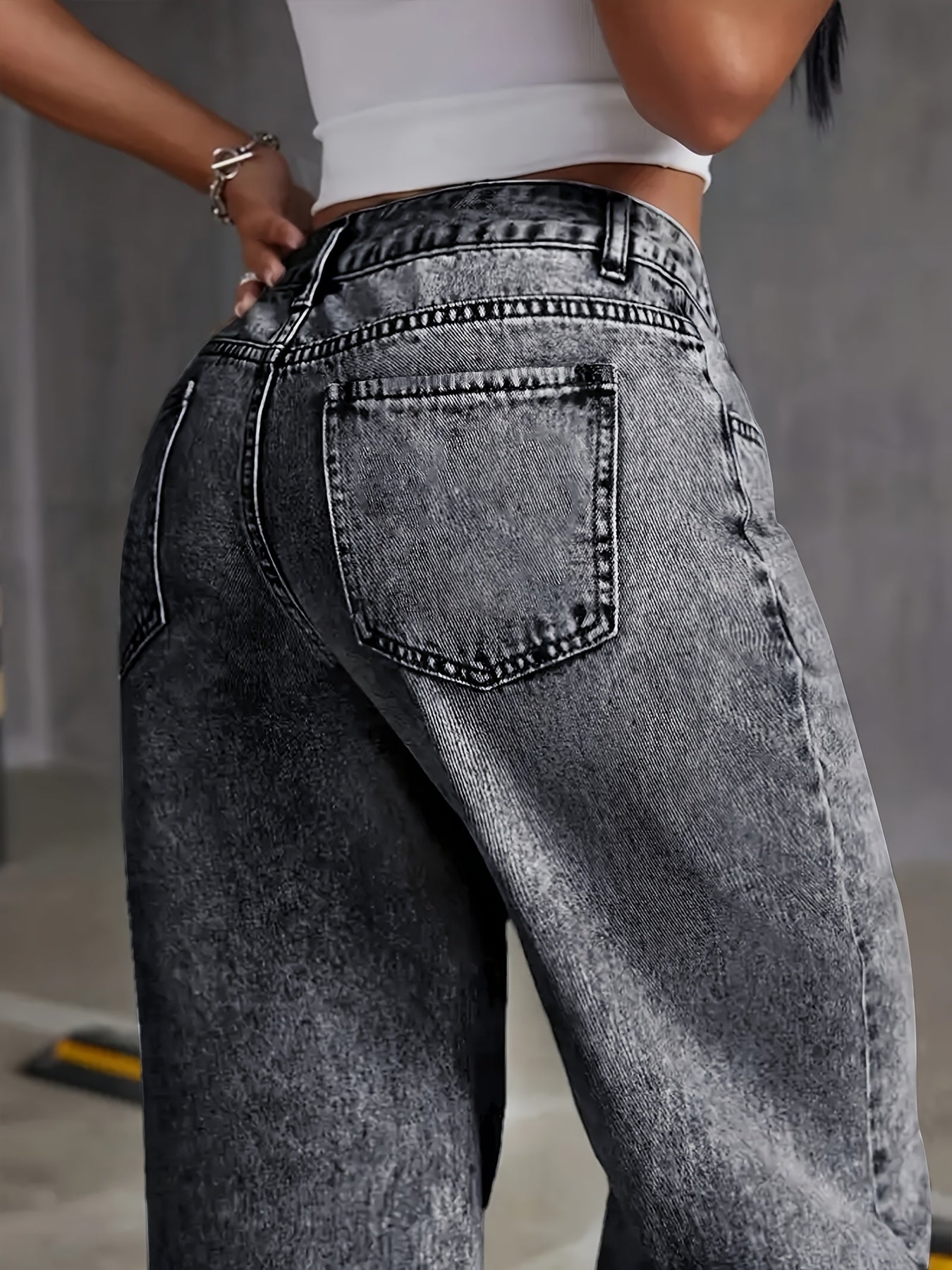 Gerade hochgeschnittene Stretch-Damen-Jeans für Frauen