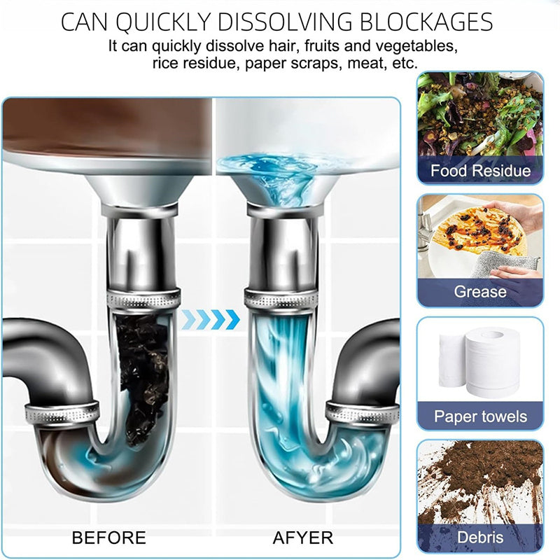 Abflussreiniger quickly dissolving food residue grease paper towels debris illustration