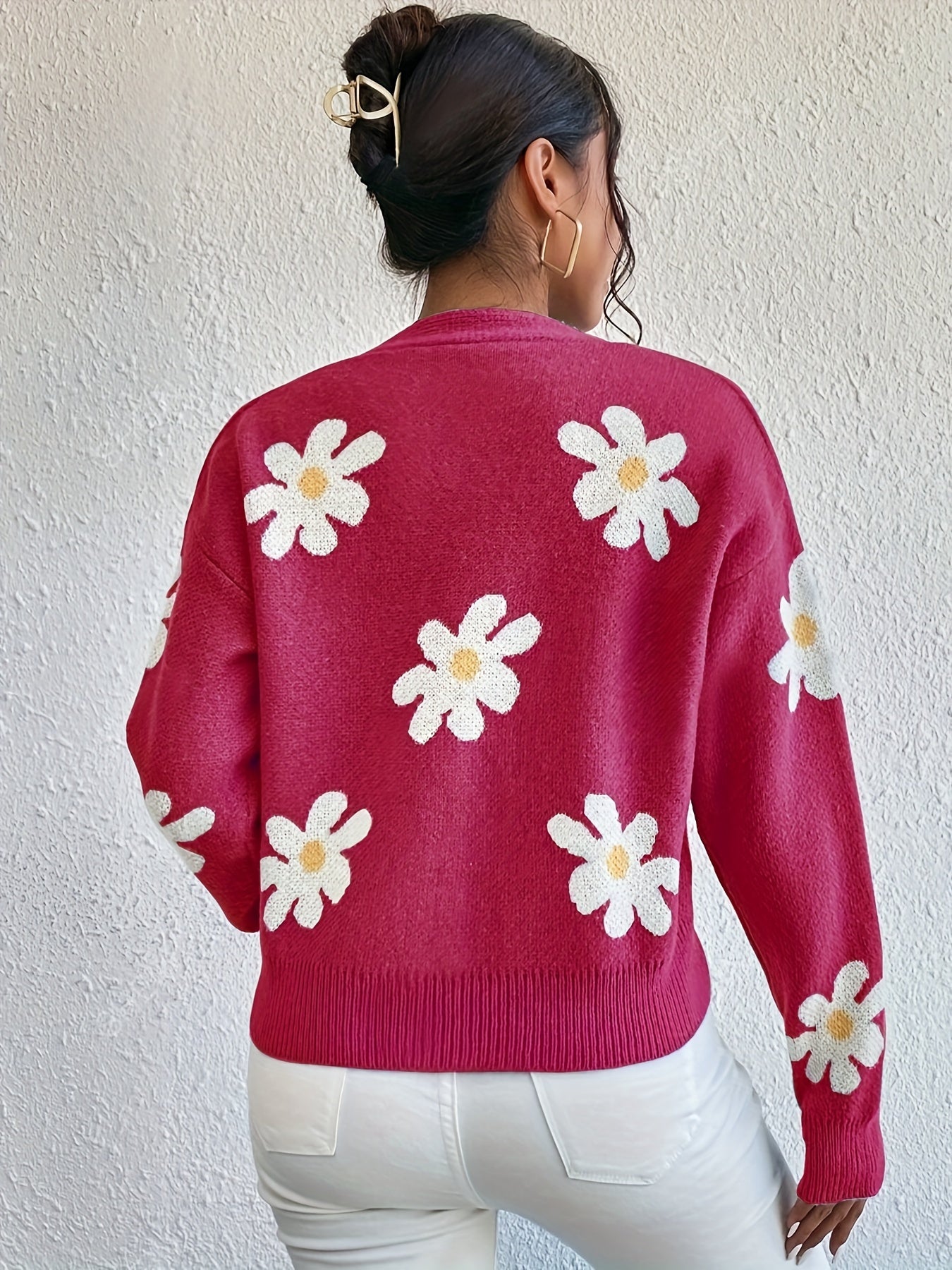 Strickpullover mit Blumenmuster und langen Ärmeln Für Frauen