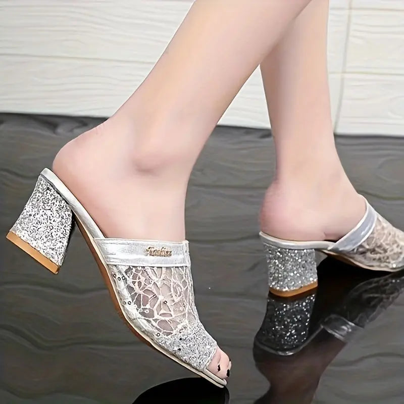 Glamouröse Glitzer-Absatzsandalen für Frauen