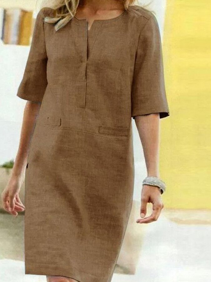 Elspina | Lockeres Leinenkleid mit Taschen