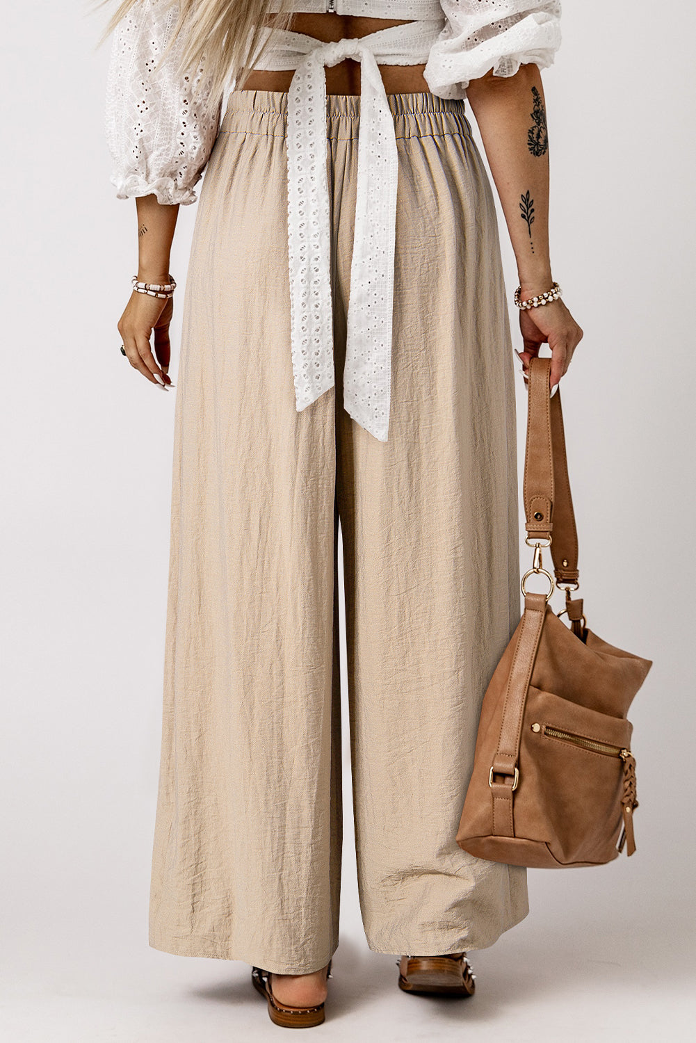 Beige Weite Hose mit Kordelzug und legerem Schnitt Für Frauen