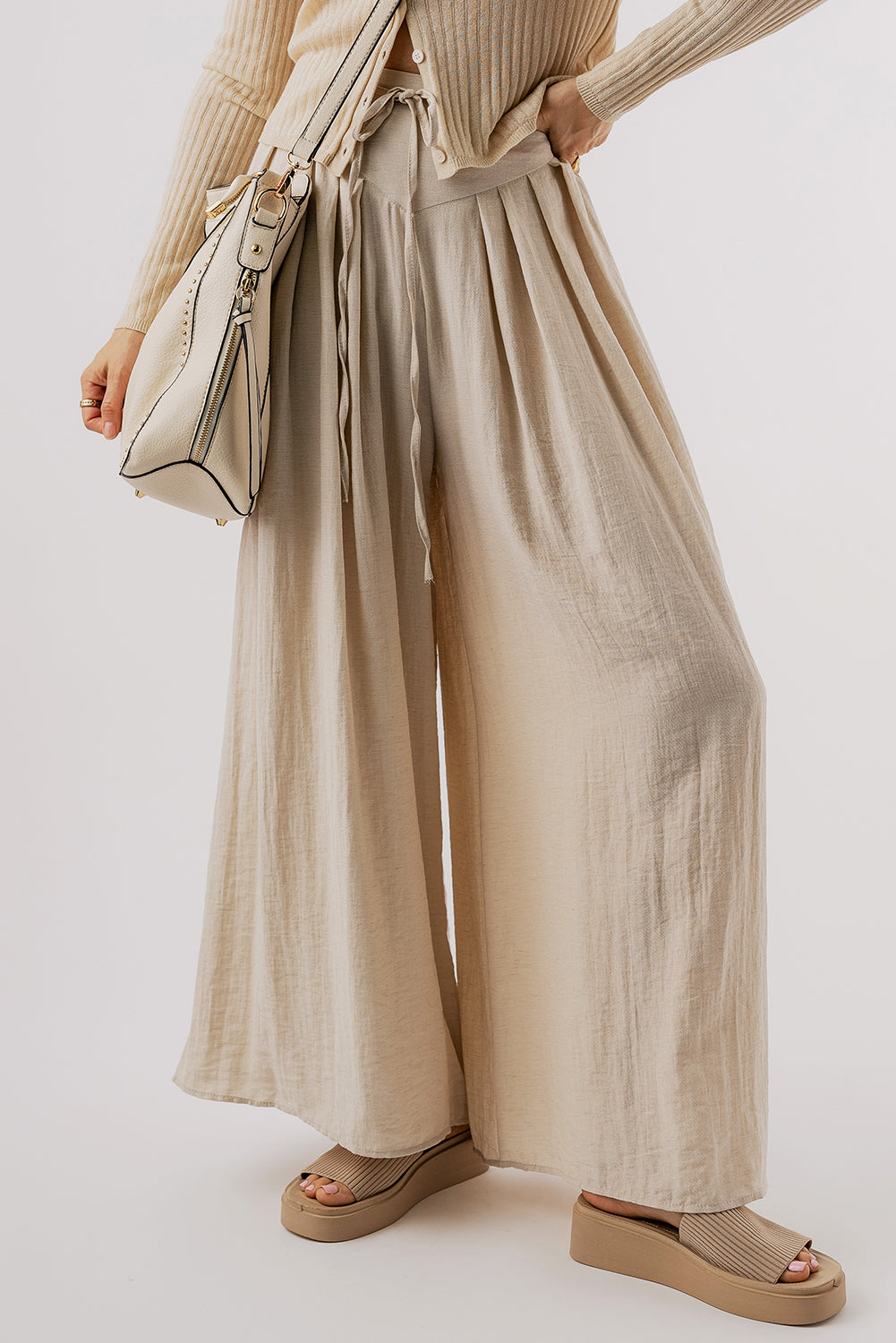 Beige Weite Hose mit Kordelzug und legerem Schnitt Für Frauen