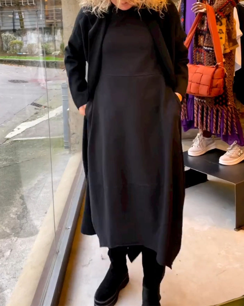 Gerrie | Schwarzes Midikleid mit Taschen