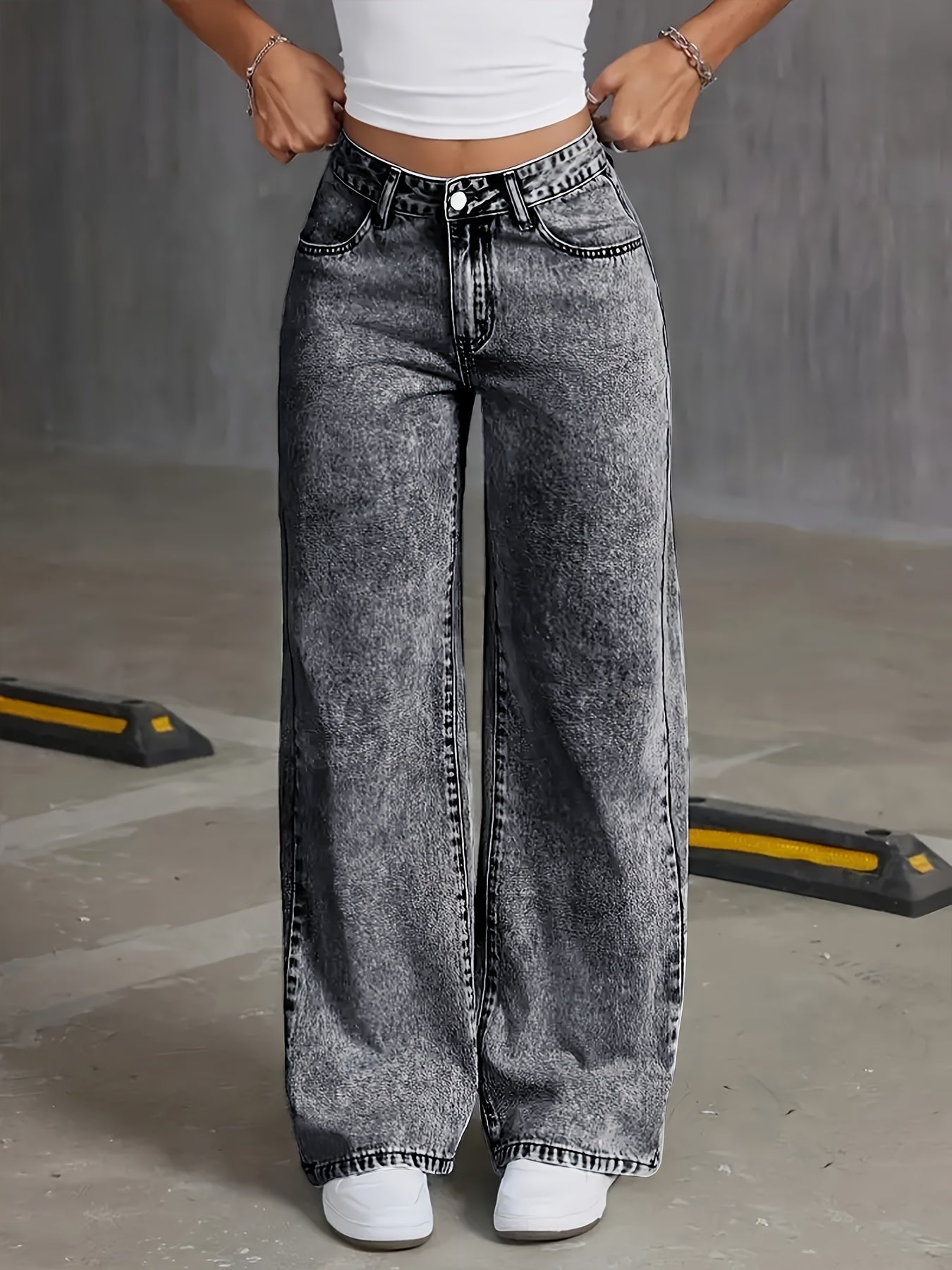 Gerade hochgeschnittene Stretch-Damen-Jeans für Frauen