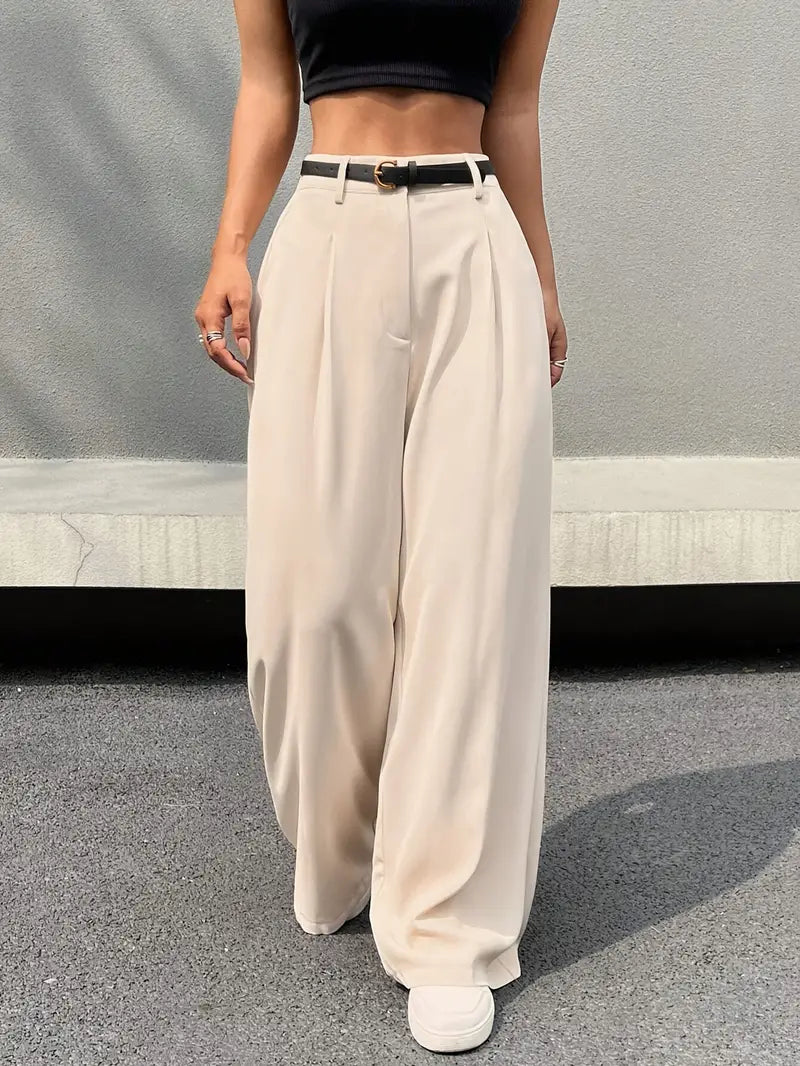 High-Waist-Hose Mit Weitem Bein Und Falten Für Frauen