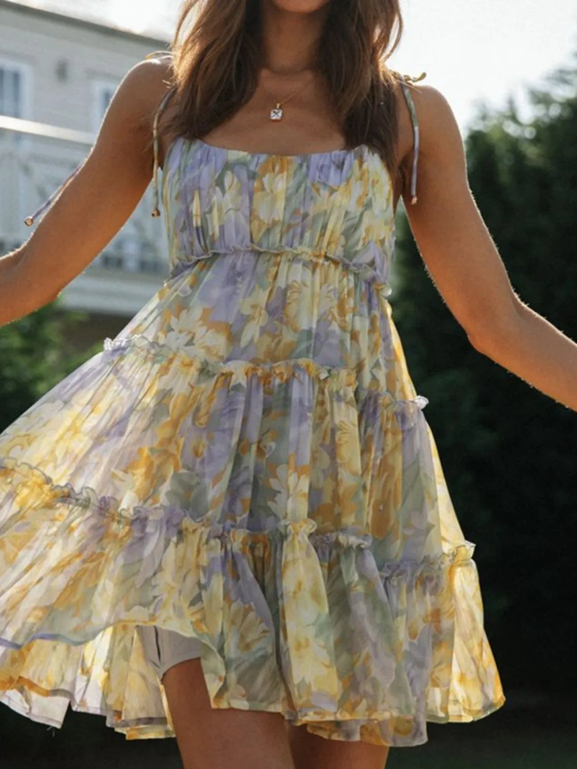 Faeryn | Minikleid mit Volants und Karree-Ausschnitt