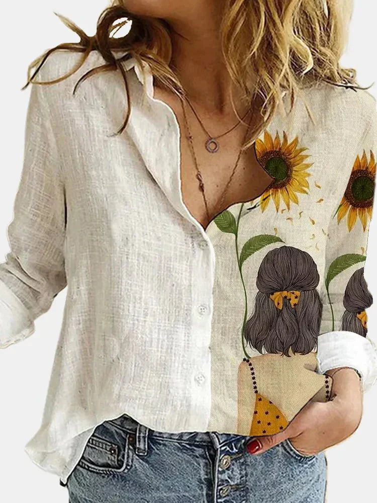 Baumwoll-Leinen-Bluse mit Knopfleiste für Damen