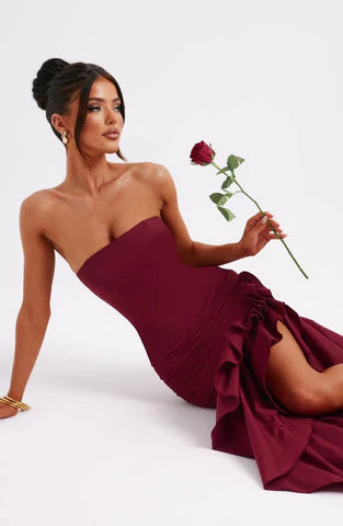 Ärmelloses Maxikleid Mit Schlitz Und Rüschen Für Frauen