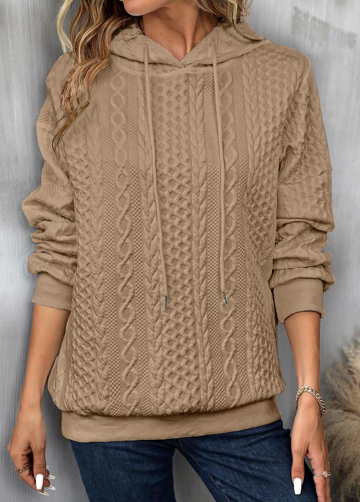 Hoodie Mit Kordelzug Und Langem Ärmel Für Frauen