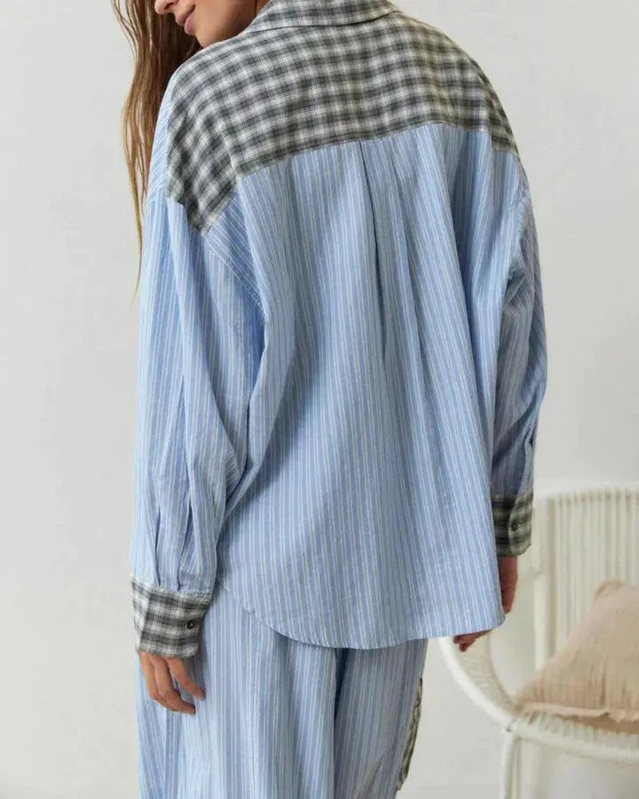 Klassisches Kariertes Pyjama-Set mit langen Ärmeln und Hose Für Frauen