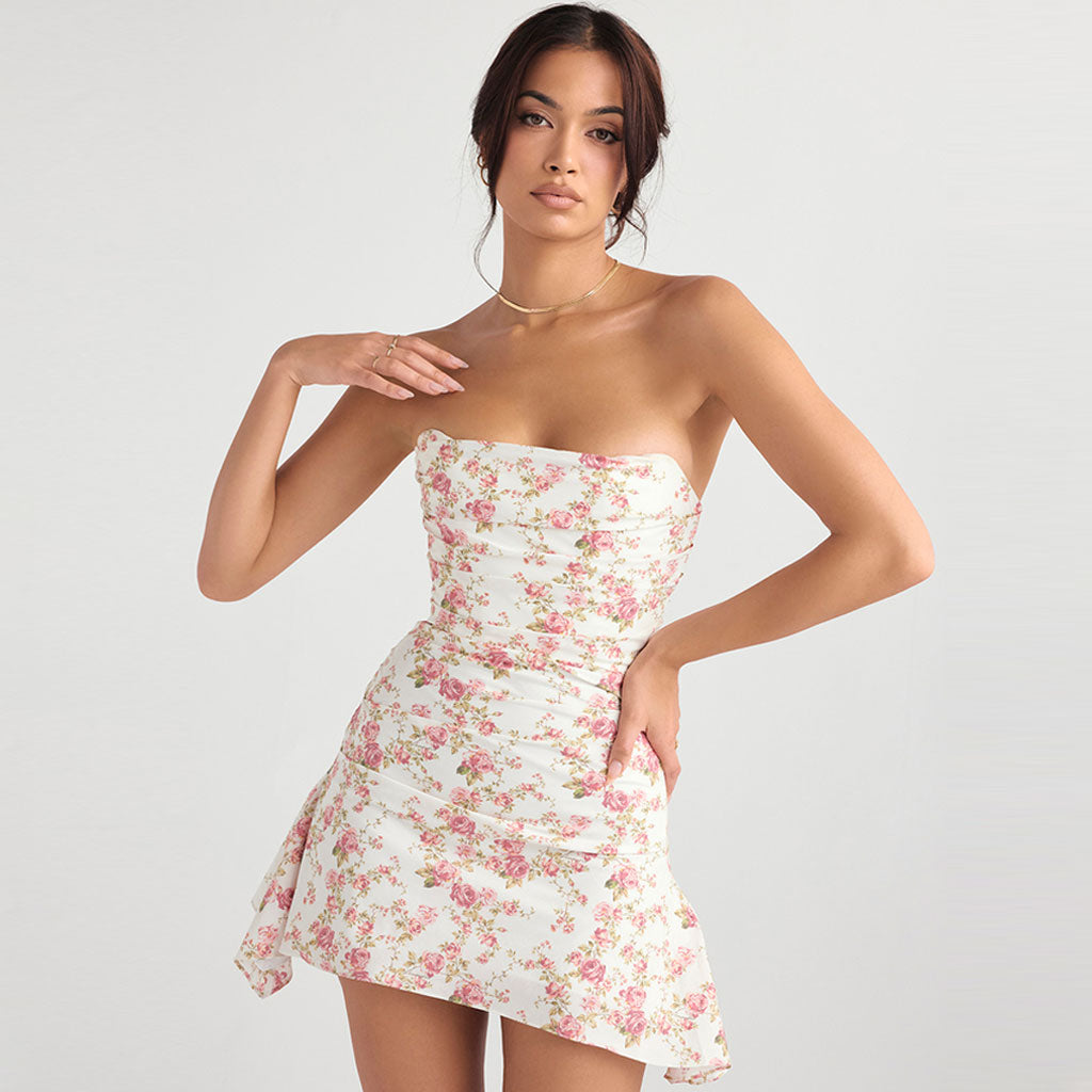 Belindra | Schulterfreies Blumenkleid