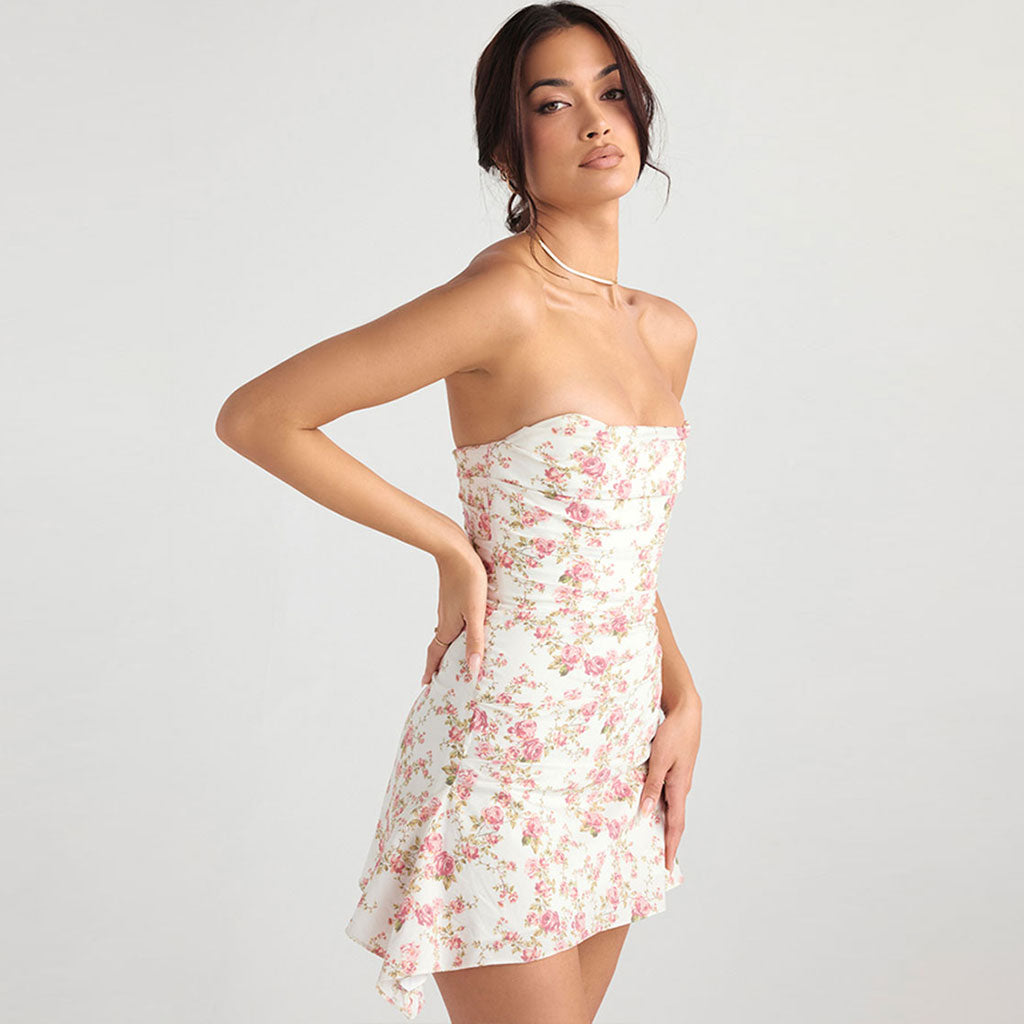 Belindra | Schulterfreies Blumenkleid