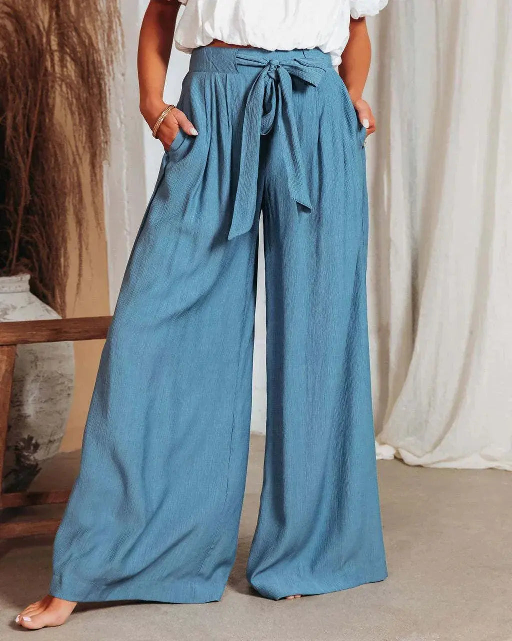 Luftige Leinenhose mit weitem Schnitt für Frauen