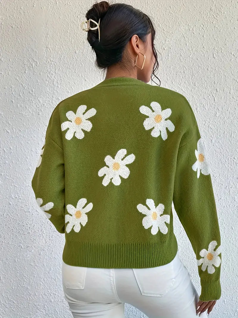Strickpullover mit Blumenmuster und langen Ärmeln Für Frauen