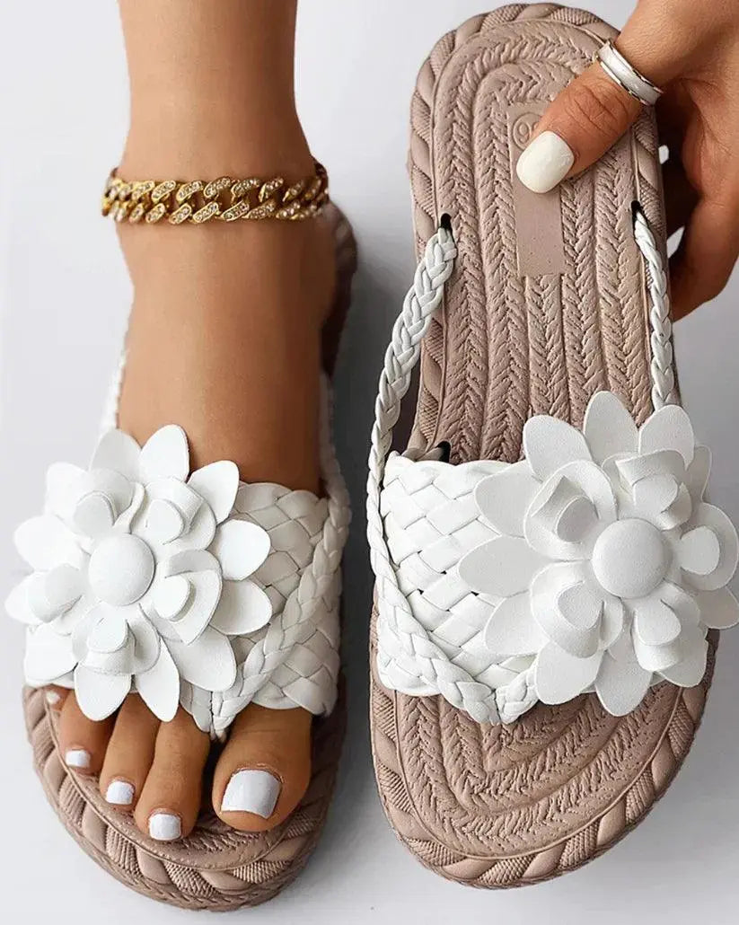 Geflochtene Hausschuhe mit Blumendesign für Frauen