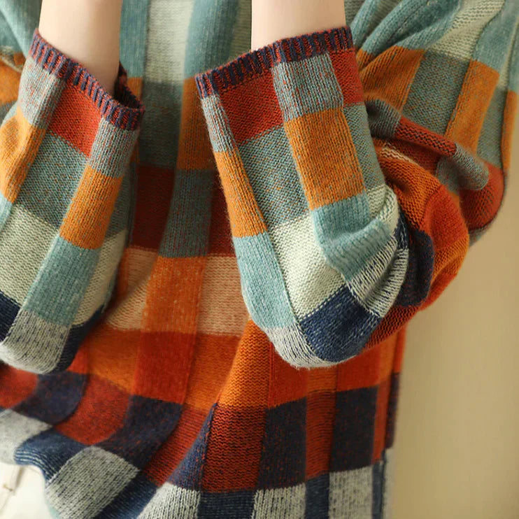 Bunter Patchwork-Rollkragenpullover Für Schicken Herbststil Für Frauen
