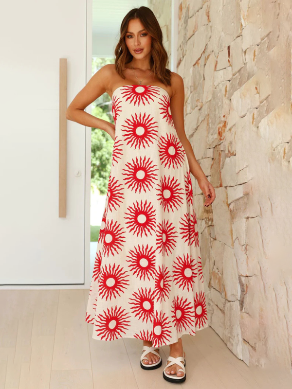 Dreya | Schulterfreies Maxikleid mit Print