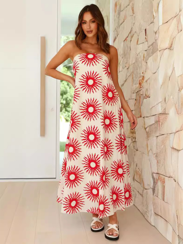 Dreya | Schulterfreies Maxikleid mit Print