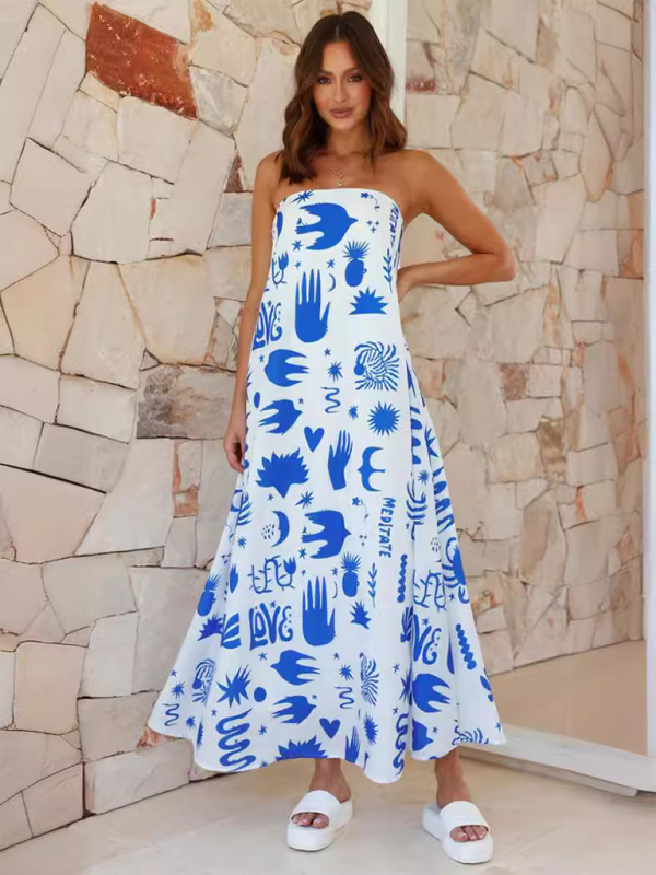 Dreya | Schulterfreies Maxikleid mit Print